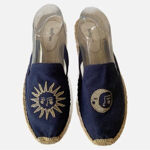 Saludos, Navy Espadrilles with Sun and Moon Embroidery